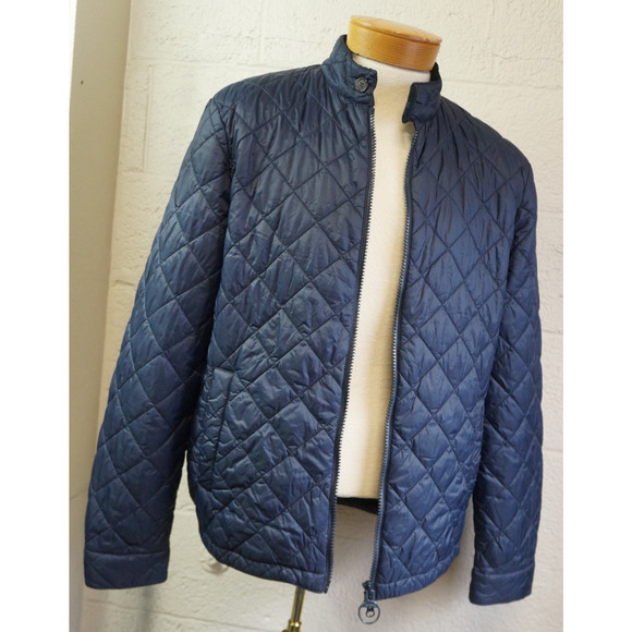 Barbour Harrington Quilted Jacket Mens L Navy Blue Full Zip Tartan Plaid - Picture 13 of 15